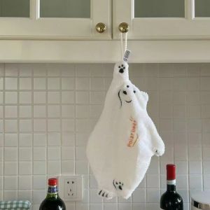 Polar Bear Hand Wiping Towel Super Absorbent Hanging Kitchen Towel Coral Design Thick Cartoon Hand Towel