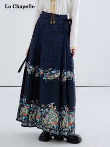 La Chapelle New Chinese Style Summer One-Piece Half Skirt Womens Pleated Long Horse Face Skirt High Waist A-Line Midi Dress