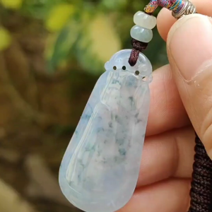High Quality Light Lavender with Light Green Patches Natural Type A Jadeite Pendant crafted with nothing certificate weigh 5.15 grams measurement 39.3 * 18.3 * 3.8 mm (pendant398)