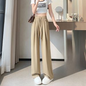JIANGLU | Quần ống rộng cạp cao thường ngày cho nữ mùa thu 2024 Quần ống rộng dài đến sàn phong cách đường phố Quần ống rộng thường ngày