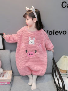 หนาขึ้น ชุดนอนผ้าสักหลาด เสื้อผ้าเด็ก เสื้อผ้าเด็กผู้หญิง ปะการัง ผ้าขนแกะ เสื้อคลุม ฤดูหนาว บ้าน ชุดราตรี การ์ตูน สไตล์ผ้าสบาย