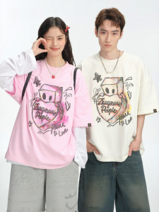 dangerouspeople | Loose Hand-drawn Graffiti Heart-shaped Round-neck T-Shirt