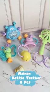 Momsoee Baby Teether Rattle Teething Kit Mainan Gigitan Bayi Silikon PP Gigitan Bayi Lucu WJ03