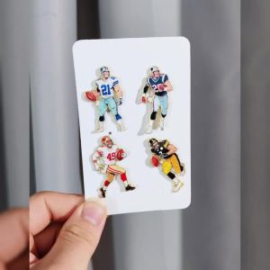 4Pcs American Football Player Ename Pins Set for Boys Cool Sports Character Lapel Brooches Collectible Gifts for Backpacks