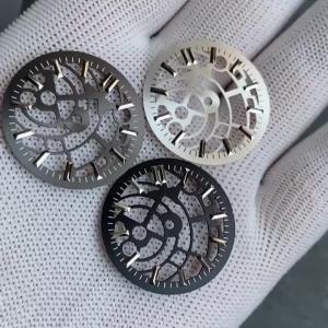 Skeleton Watch Dial Hollow out for NH35 NH36 NH38 NH70 NH71 NH72 4R35 4R36 Movt Metallic Markers 29mm Watch Face Silver Black