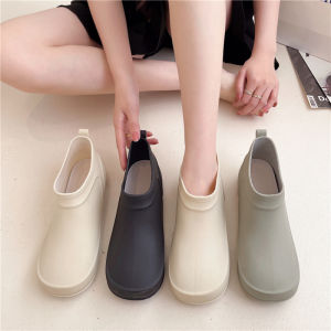 Japanese Style Womens Summer Low Cut Waterproof Rain Boots Kitchen Work Anti-Slip Soft Bottom Fashion Short Rain Boots