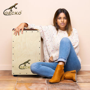 GECKO Cajon BOX Drum-Wooden Percussion Box with Internal Adjustable Guitar Strings2-YEAR WARRANTY