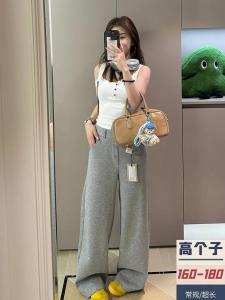 Loose Fit High Waist Wide Leg Pants plus Size Grey Lengthened Sweatpants for Women Summer Design Sense Trousers