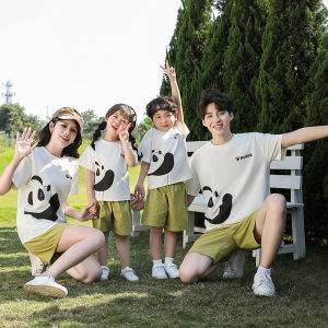Large Size Couple Matching Loose T-Shirt Set Family of Four Fashionable Casual Cotton Short Sleeve Print Tee High-End Feeling