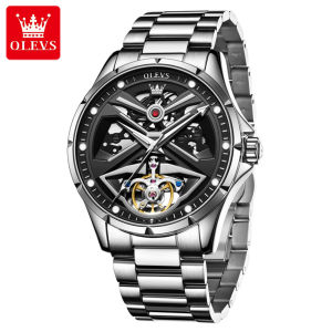OLEVS watch for men luxury automatic mechanical movement special hollow design brand original 30M waterproof stainless steel/genuine leather