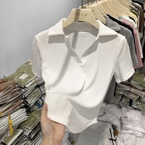 เสื้อยืดแขนสั้นทรงสลิมฟิตสำหรับผู้หญิง เสื้อคอปกสั้นทรงเข้ารูปสไตล์เกาหลี ทรงเข้ารูป แขนสั้น ทรงเข้ารูป ทรงเข้ารูป แขนสั้น
