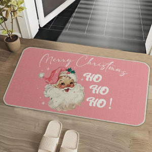 VIKAMA Pink Snowman Doormat Black Hat Plaid Scarf Christmas Tree Snowflake Non‑Slip Rug For Entrance Front Door Home Decor