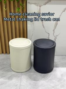15L cylindrical kitchen trash can simple metal rocking lid design large capacity waterproof and rust proof used for living room bedroom bathroom toilet car