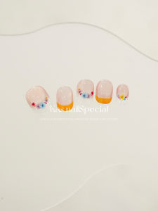 Handmade Kas French Short Nail Art Summer Wearable Floral Design Bright Colors 2025 New Collection Premium Feel Pink Series