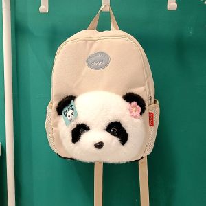 Cute Panda Plush Backpack Lightweight Travel Shoulder Bag for Children Students Girls Gifts Cartoon Style Zipper Closure School Bag