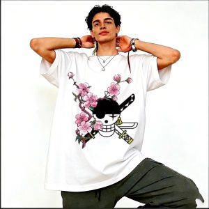 Bandai | One Piece Luffy& Zoro Japanese Anime Printed Mens T-Shirt for Women Y2k Harajuku Cotton Short Sleeve T-shirt Clothing Tee Top