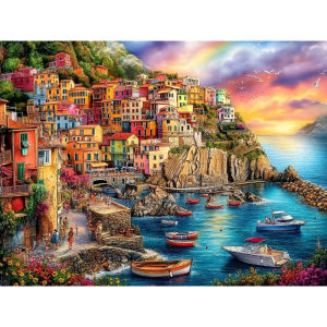 Scenic Seaside House Boat Mountain Landscape Jigsaw Puzzle 500/1000/1200/2000PCS Stress Relief Puzzle Wall Art Decor Gift