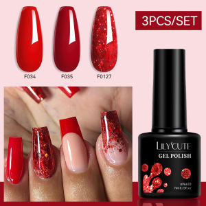 LILYCUTE 3Pcs/Set 7ML Red Series Gel Nail Polish Kit Glitter Semi Permanent Soak Off UV LED Gel DIY Design Nail Art Manicure