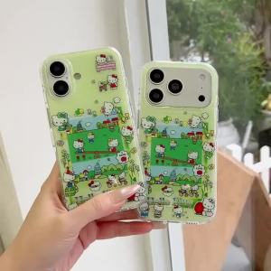 Sanrio | Cute Cartoon Suburbs Sanrio Hello Kitty Green Phone Case For iphone 17 16 15 Pro Max 17 Pro Shockproof Bumper Back Cover Coque