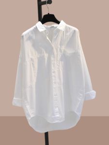 Moxueer | Butt-Covering Fashionable Womens White Shirt Large Size