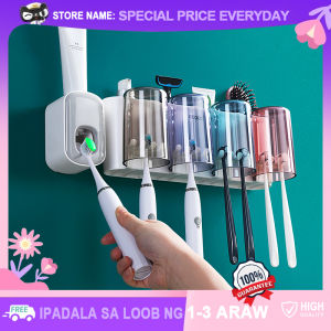 Japan No Drilling Toothbrush Holder with Toothpaste Dispenser Set Wall Mounted Makeup Storage Rack Kit Bathroom Organizer Shelf Supplies