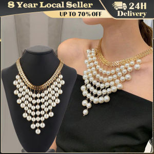 Tassel Pendant Pearl Necklace Wedding Bridal Vintage Maxi Necklace Women Collar Necklace New Trendy Vintage Imitation Pearl Multi Layered Pearl Bead Necklace for Women Sweet Elegant Party Jewelry Wedding Gifts