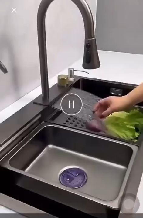 Chậu rửa bát 1 hố inox 304 cỡ lớn, bồn rửa chén bát 1 hộc, vòi rút thác nước xả ngang đa năng, giá rẻ kích thước 75x46cm