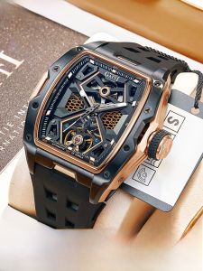 Bugatti Mens Watch Barrel Shaped Automatic Mechanical Watch Famous Brand Trendy Night Light Hollow out Top Ten