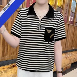 QIAOXIZI | Casual Summer Loose Mom T-shirt with Turn-down Collar and Zipper