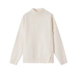 New Spring Fashion Knit Top Half-high Collar False Button