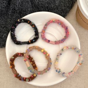 5 Pcs Candy Colored Yarn Wrapped Hair Loop Colored Ponytail Hair Rope Rubber Band