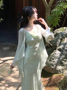 Áo Khoác Chống Nắng Mùa Hè Màu Xanh Lá Cây Không Đều Cho Nữ Áo Len Mỏng Thoáng Khí Áo Khoác Ngoài Dài Tay Cổ Chữ V