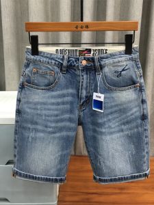 กางเกงขาสั้นผ้ายีนส์ชายสไตล์อเมริกัน ปักลายเรียบง่าย ทรงตรง กางเกงขายาวห้าส่วน กางเกงขายาวลำลองสำหรับฤดูร้อน