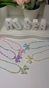 Ribbon Pastel Pendant Beaded Necklace Cute Aesthetic Fashion Jewelry Fashion Kids Acrylic