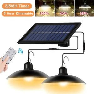 Solar Pendant Light Outdoor Waterproof LED Lamp Double-head Chandelier Decorations with Remote Control