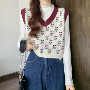 Lune_Grace 23165ฟชั่นหญิงพร้อมส่ง*เสื้อกั๊กไหมพรม ลายวินเทจ ใส่สวย เนื้อผ้าดีไม่หนาไม่บางมาก