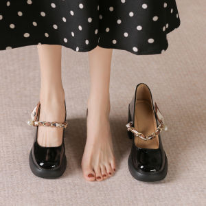 French Thick Heel White Sandals Womens Summer Fashion Versatile Mary Jane High Heels Gentle Leather Shoes Single Shoes