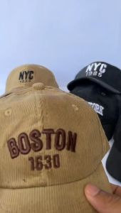 Topi Baseball Boston Motif Letter Hitam/Putih/Biru/Coklat/Biru Muda/Kuning untuk Bayi Usia 6-24 Bulan