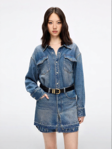 Spring Summer Denim Jumpsuit Dress Workwear Fake Two-Piece Petite