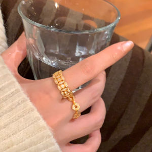 Golden Sparkling Zircon Five Emperor Coins Ring Womens Luxury Open Ring Finger Accessory Fashion Jewelry Everyday Wear