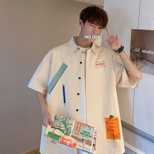 Jiaxun | Vintage Design Workwear Short Sleeve Shirt Summer Big Size