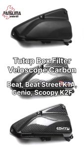 Tutup Box Filter Carbon Genio Scoopy New eSP K2F 2021 Beat Street K1A LED Deluxe New 2020 Penutup Cover Boks Saringan Hawa Udara Hitam Delux Light Premium Black Karbon