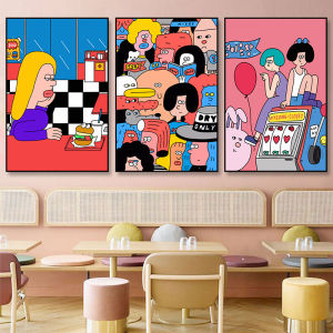 Modern Decorative Art Coffee Shop Restaurant Milk Tea Shop Cartoon Hanging Picture Cake Burger Shop Living Room Wall Painting