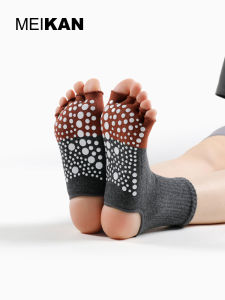 Womens Yoga Socks Anti-slip Professional Pilates Fitness Medium Length Tube Shock Absorption Five Finger Toe Yoga Shoes