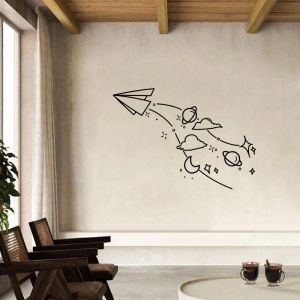 Creative Hand-Drawn Paper Airplane Star Wall Stickers Simple Modern Living Room Bedroom Study Room Decor PVC Waterproof Wall Decals