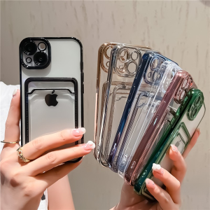 Transparent Electroplated Card Holder iPhone Shell Womens Style Protective Case Anti-Fall Creative Design Soft Silicone Cover