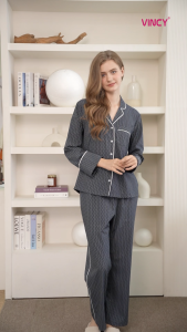 BKD02W5K01-BỘ DÀI KATE VỚI THIẾT KẾ CỔ PIJAMA ĐIỂM NHẤN VIỀN NỔI BẬT MANG LẠI SỰ THANH LỊCH VÀ THOẢI MÁI KHI MẶC