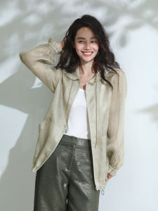 Miccbeirn | เสื้อคลุมกันหนาวผ้าไหม 100% ทรงหลวม ปกปิดไหล่ แขนยาว ปกปิดคอ ผ้าอีวาน ลายดอกไม้ สำหรับผู้หญิง