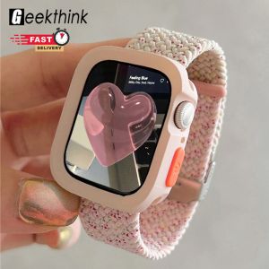 GEEKTHINK สายถักแบบเกาหลี + สายรัดเคสสำหรับ Apple Watch 44 40 45 41 Ltra 2สร้อยข้อมือไนล่อนยืดหยุ่น49มม. สำหรับ IWatch Series 9 8 SE 7 6 5 4 SE2
