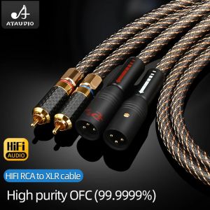 One Pair UK QED HiFi RCA to XLR Audio Cable OFC Mixed Silver 4 Layers Shielding 2 RCA Male to 2XLR Female Cable for CD DAC Mixer